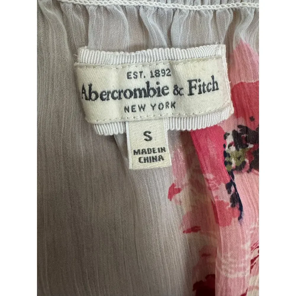 Abercrombie & Fitch Floral Chiffon Smocked Henley Blouse Size Small